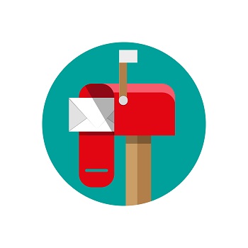 cartoon red opened mailbox with regular mail inside. vector illustration in flat design