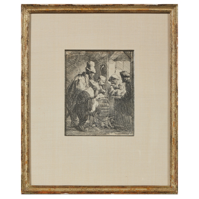 Framed Etching: Rembrandt The Strolling Musicians
