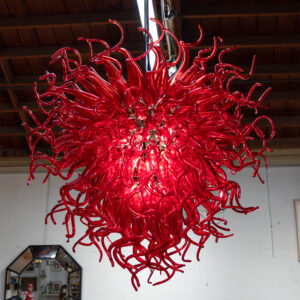 Chihuly inspired red hand blown glass chandelier by Yaoyim