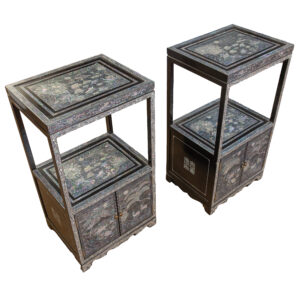 Korean Abalone and Mother of Pearl inlaid black lacquered cabinets