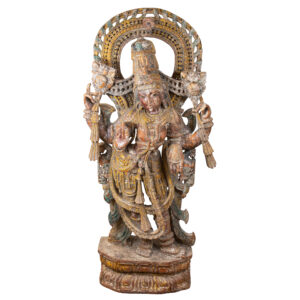 a polychrome wood figure of Vishnu, a Hindu deity